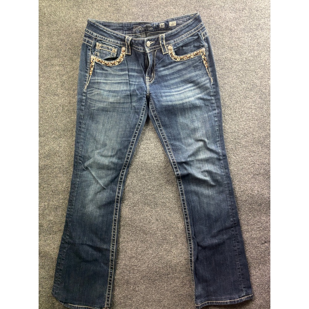 Miss Me Signature Bootcut Jeans Women 30 Blue Embellished Wing Pocket JP7306B